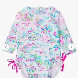 Ruffle Butts Pink and Blue Tropical Kids Rashguard
